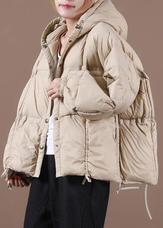 women nude warm winter coat Loose fitting down jacket hooded Button Down overcoat