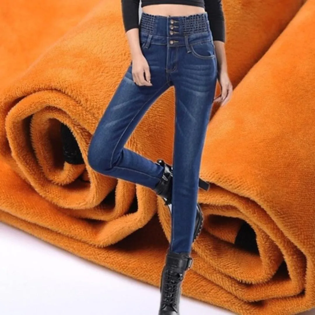 Women Winter Jeans Skinny Pants Fleece Elastic Waist Jeggings