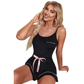 Women's color-blocking camisole   shorts pajama sets