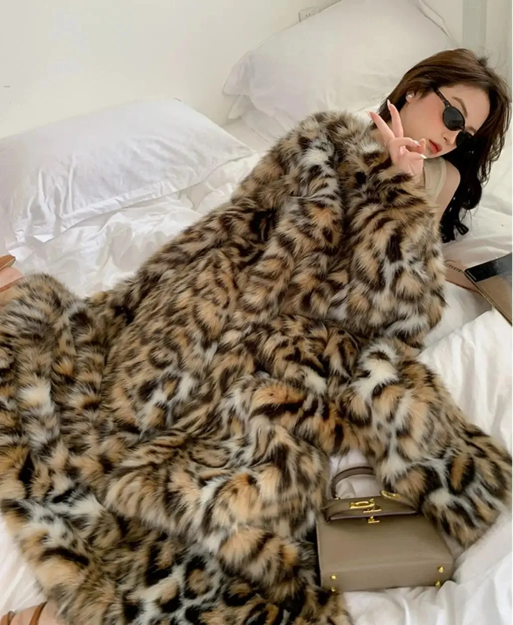 Women's Cozy Full-Length Faux Fur Cheetah Coat