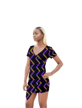 Zag Short Sleeve Asymmetric Mini Dress