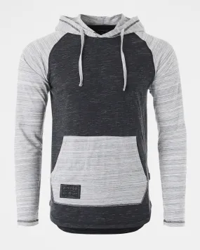 ZIMEGO Long Sleeve Raglan Henley Round Bottom Hood T-Shirts - BLACK / GREY