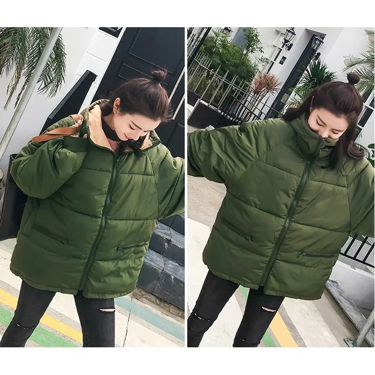 Zipper-Pocket Hooded Cropped Puffer Jacket